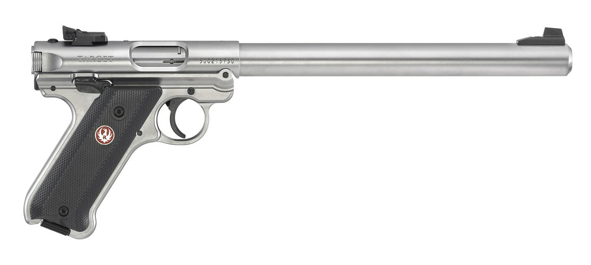 Ruger 40174 Mark IV Target 22 LR 10+1 10" Overall Satin Stainless Steel Bull Barrel, Slide & Satin Aluminum Frame, Black Checkered Polymer Grips