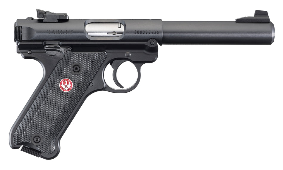 Ruger 40183 Mark IV Target *CA Compliant 22 LR 10+1 5.50" Blued Bull Barrel, Blued Aluminum Frame, Black Checkered Polymer Grip, Right Hand