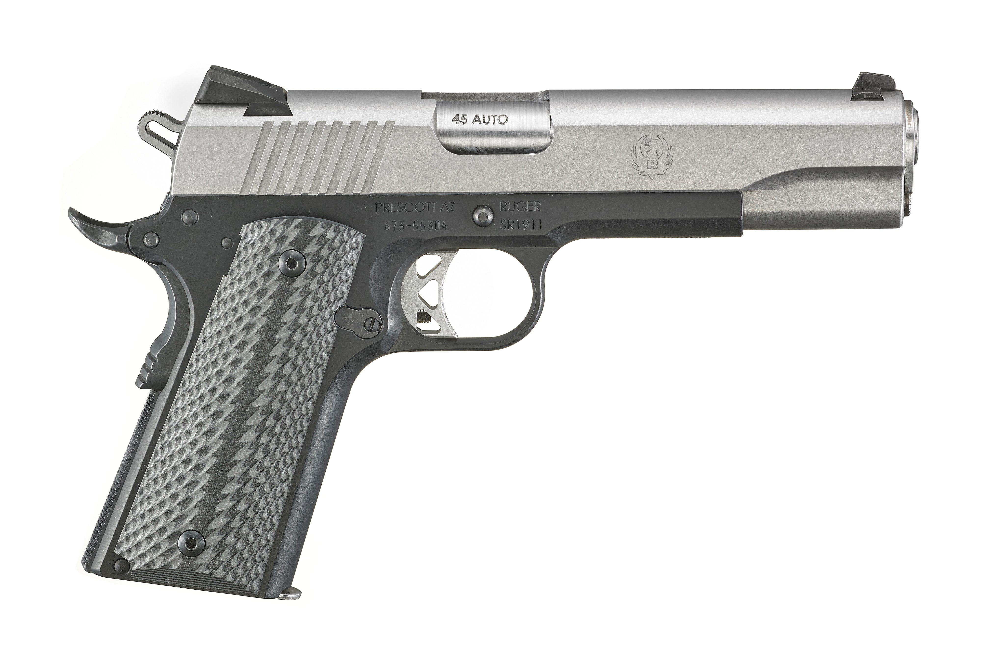 Ruger 6792 SR1911 Full Size 45 ACP 8+1 5" Stainless Steel Barrel, Matte Stainless Serrated Slide, Satin Aluminum Frame w/Beavertail Black Anodized Aluminum Grips Right Hand