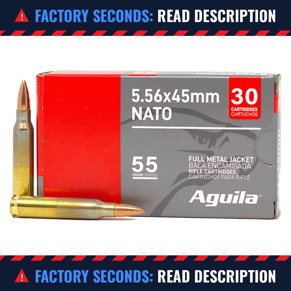 Aguila 5.56x45mm M193 55gr FMJ 3164fps – Factory Seconds Read Description