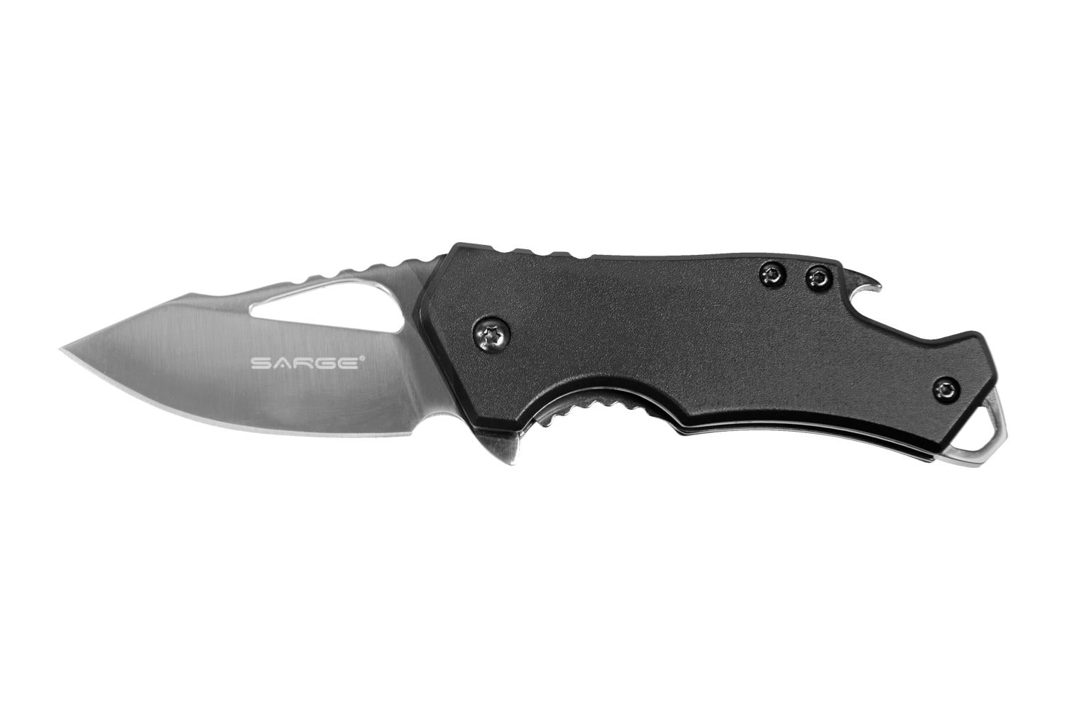 Sarge Knives Fuse Black Anodized Folding Knife 2.375" Blade Bottle Opener Included