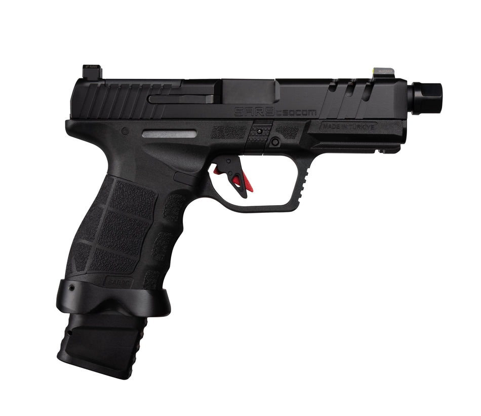 SAR USA SAR9CSOCOMBL SAR9 C Compact Frame 9mm Luger 21+1 4" Black Steel Barrel, Black Steel Optic Ready/Ported/Serrated Slide, Black Polymer Frame w/Picatinny Rail, Interchangeable Backstrap Grip