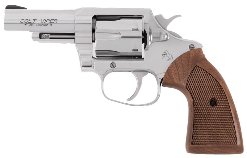 Colt Mfg VIPERSP3WRR Viper 357 Mag/38 Special 6rd 3" 1/2 Lug Stainless Steel Barrel, Stainless Steel Cylinder & Frame, American Walnut Grip, Exposed Hammer