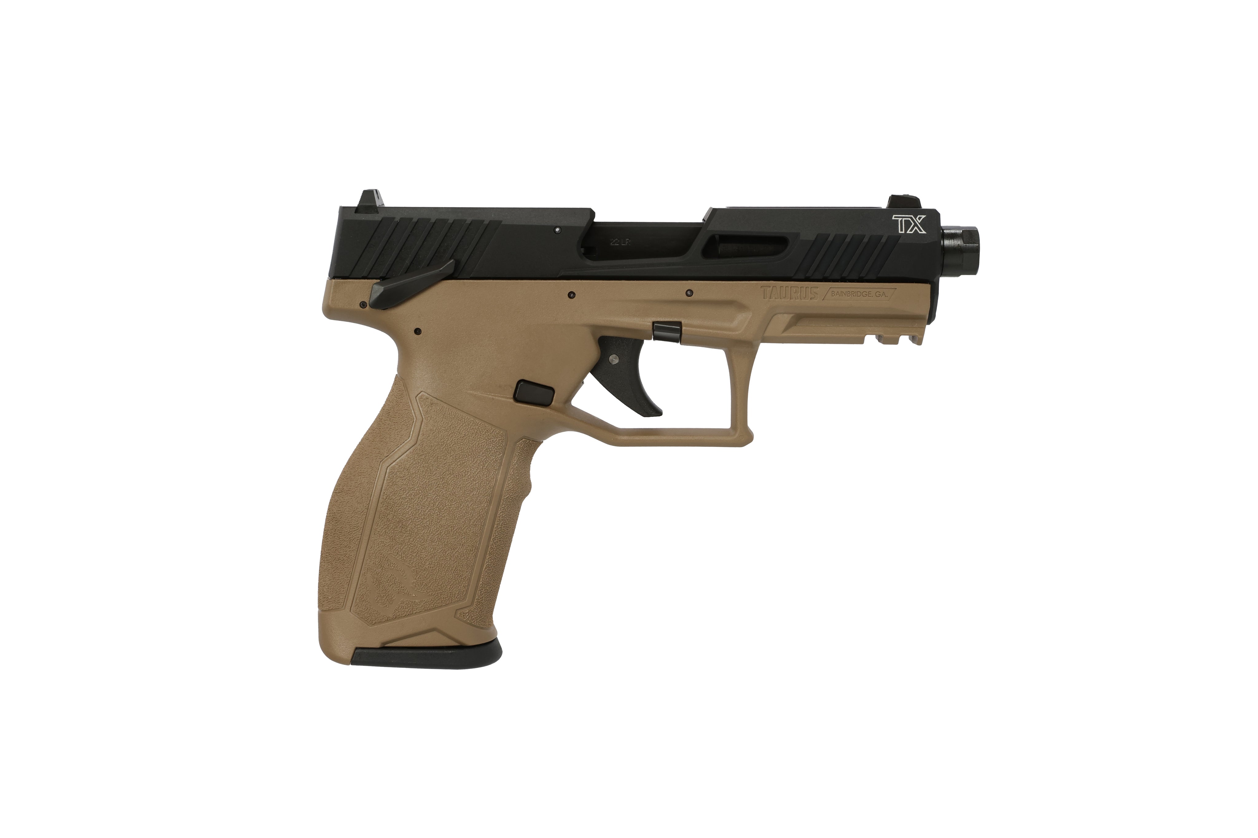 Taurus 1-2TX22141F 2TX Full Size Frame 22 LR 22+1 4.60" Matte Black Threaded Barrel, Black Anodized Serrated Slide, Flat Dark Earth Polymer Frame w/Picatinny Rail, Textured Grip