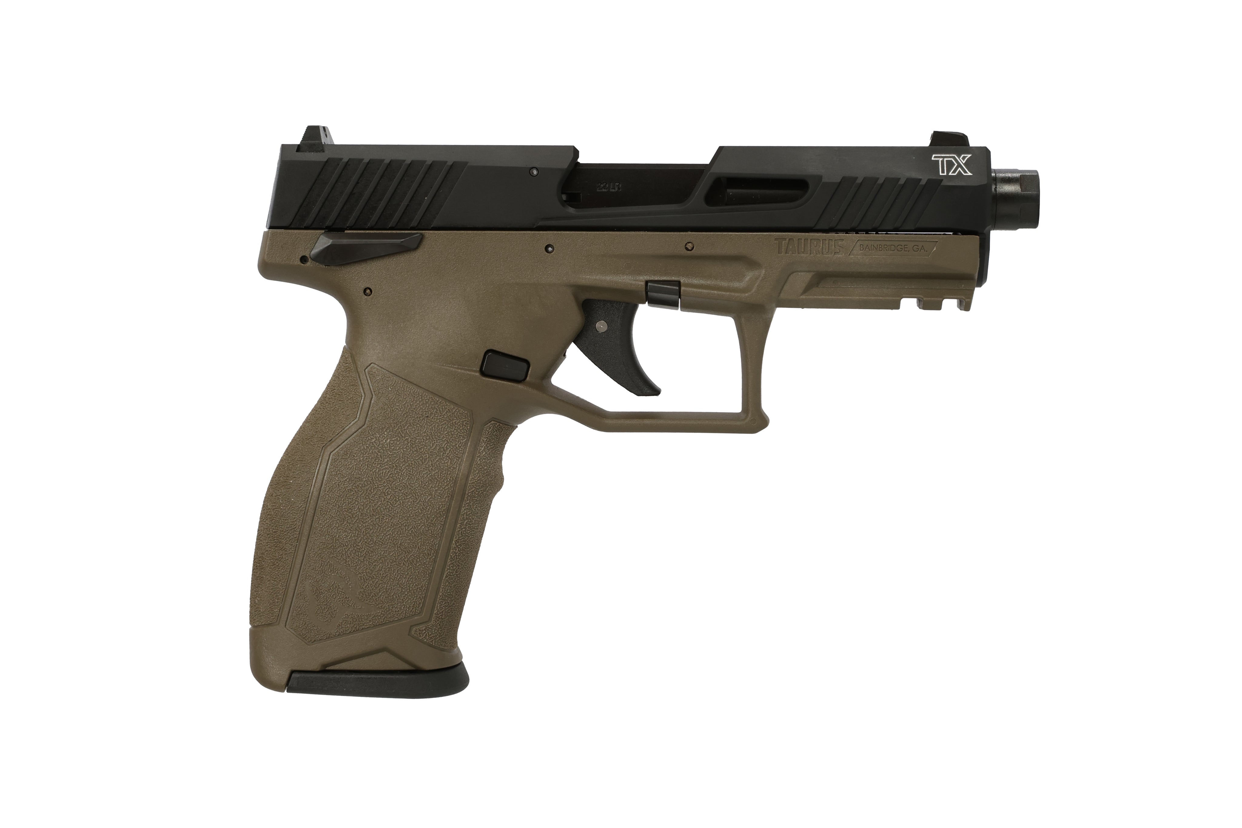 Taurus 1-2TX22141O 2TX Full Size Frame 22 LR 22+1 4.60" Matte Black Threaded Barrel, Black Anodized Serrated Slide, OD Green Polymer Frame w/Picatinny Rail, Textured Grip