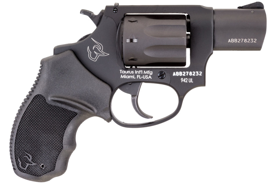 Taurus 2942021UL 942 Ultra-Lite 22 LR 8rd 2" Matte Black Finish Barrel, Matte Black Finish Cylinder, Black Anodized Finish Aluminum Frame & Finger Grooved Black Polymer Grip