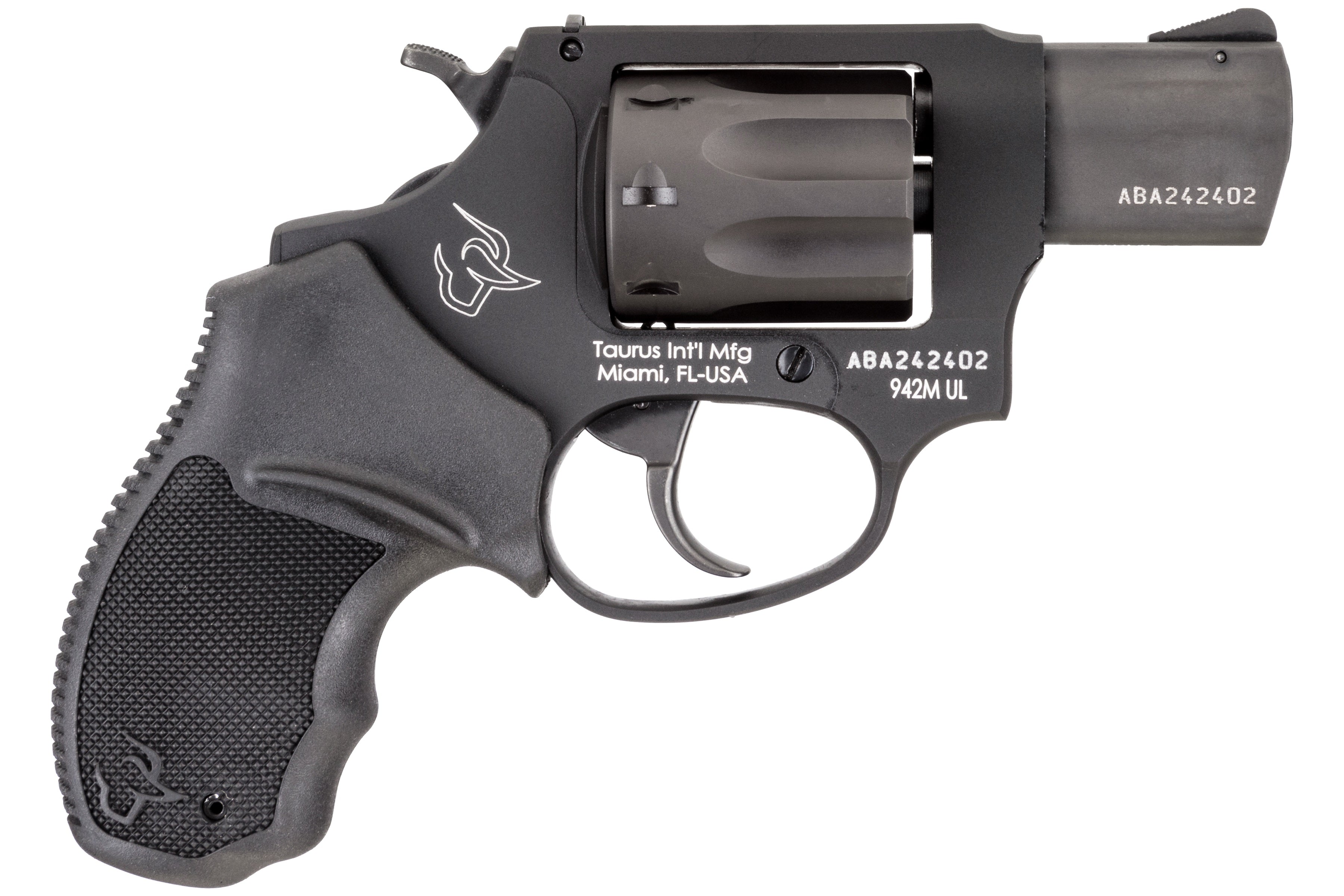 Taurus 2942M021UL 942 Ultra-Lite 22 WMR 8rd 2" Matte Black Finish Barrel, Matte Black Finish Cylinder, Black Anodized Finish Aluminum Frame & Finger Grooved Black Polymer Grip