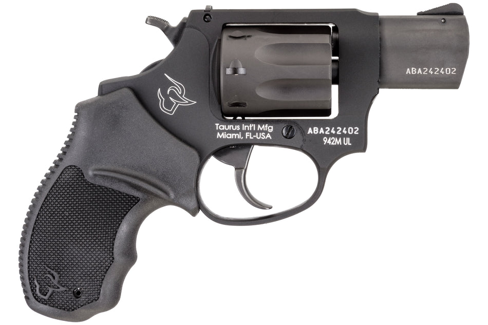 Taurus 2942M021UL 942 Ultra-Lite 22 WMR 8rd 2" Matte Black Finish Barrel, Matte Black Finish Cylinder, Black Anodized Finish Aluminum Frame & Finger Grooved Black Polymer Grip