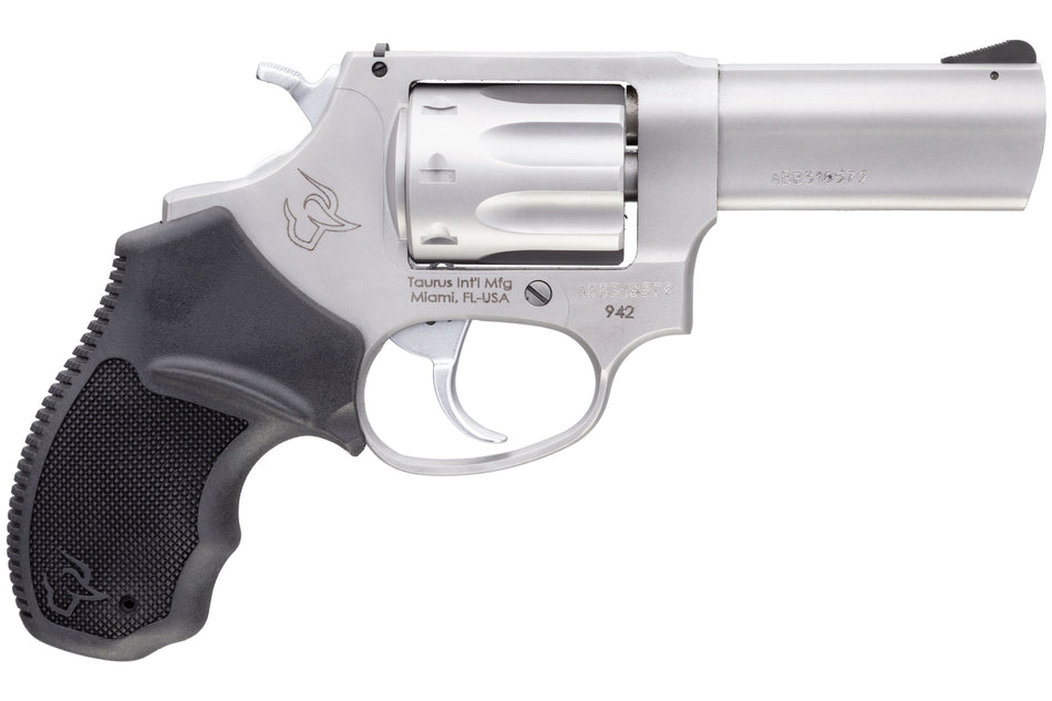 Taurus 2942039UL 942 Ultra-Lite 22 LR 8rd 3" Matte Stainless Finish Barrel, Matte Stainless Finish Cylinder, Stainless Anodized Finish Aluminum Frame & Finger Grooved Black Polymer Grip