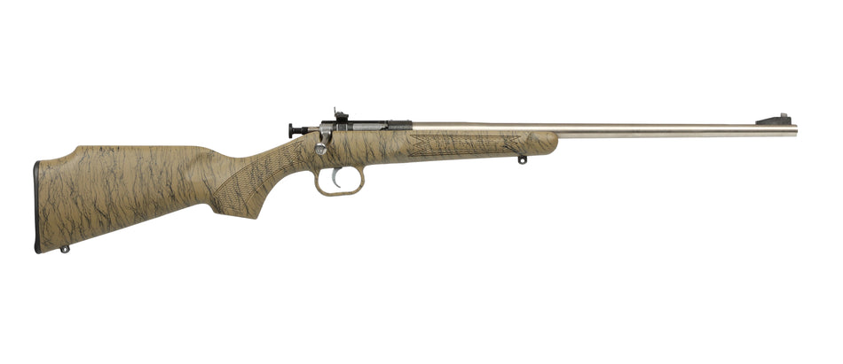 Crickett KSA2443 Gen2 Youth 22 LR 1rd 16.13" Stainless Single Shot Barrel, Stainless Steel Receiver, Tan w/Black Webbing Fixed Synthetic Stock