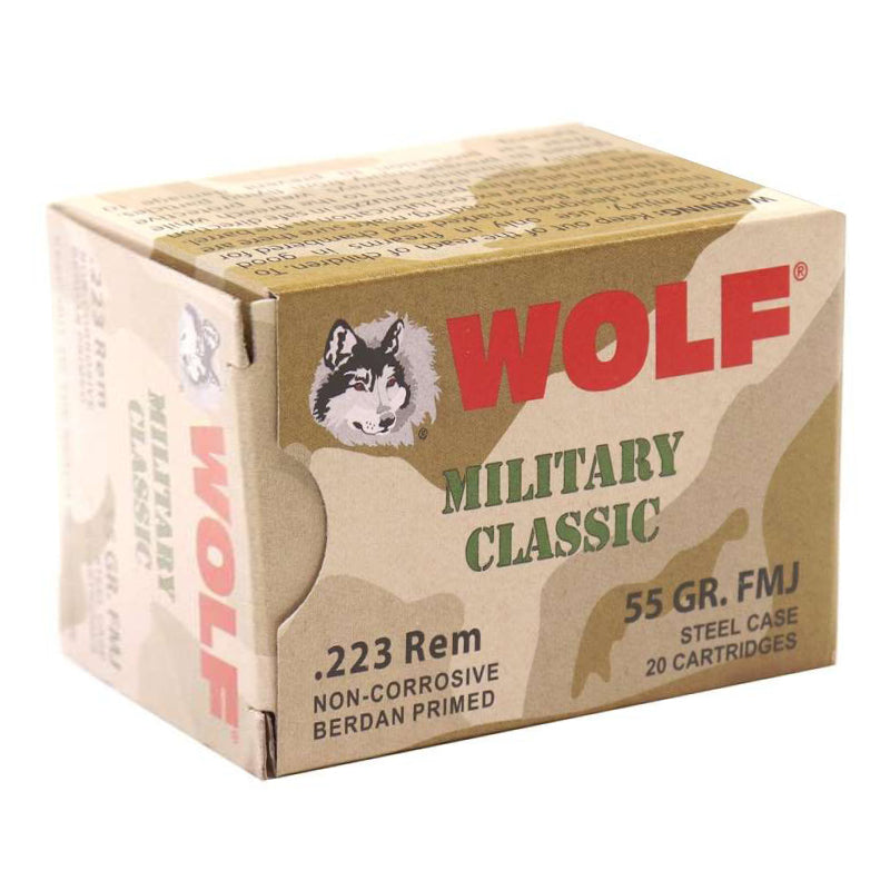 Wolf Military Classic 223 Remington Ammo 55 Grain FMJ Steel Case