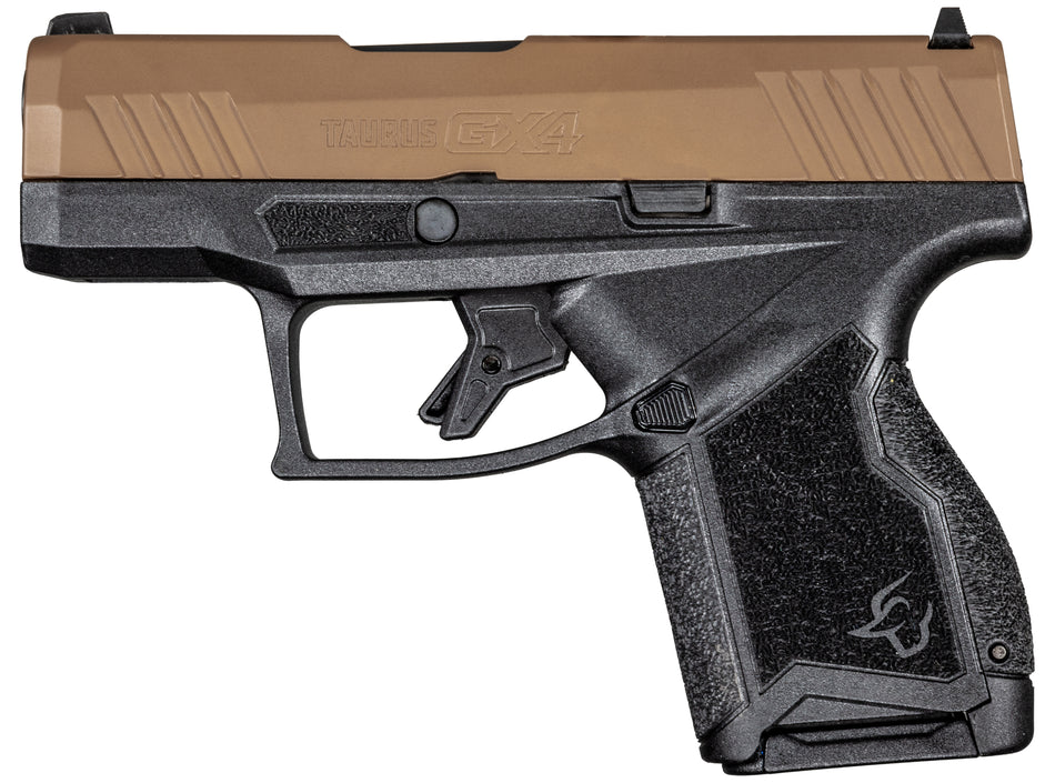 Taurus 1GX4M93E GX4 Micro-Compact 9mm Luger Caliber with 3.06" Barrel, 11+1 Capacity, Black Finish Frame, Serrated Coyote Cerakote Steel Slide & Interchangeable Backstrap Grip Includes 2 Mags