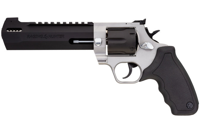 Taurus 2440065RH Raging Hunter 44 Rem Mag 6rd 6.75" Matte Black Oxide Cylinder & Barrel Matte Stainless Steel Frame Black Rubber with Integrated Red Cushion Insert Grip