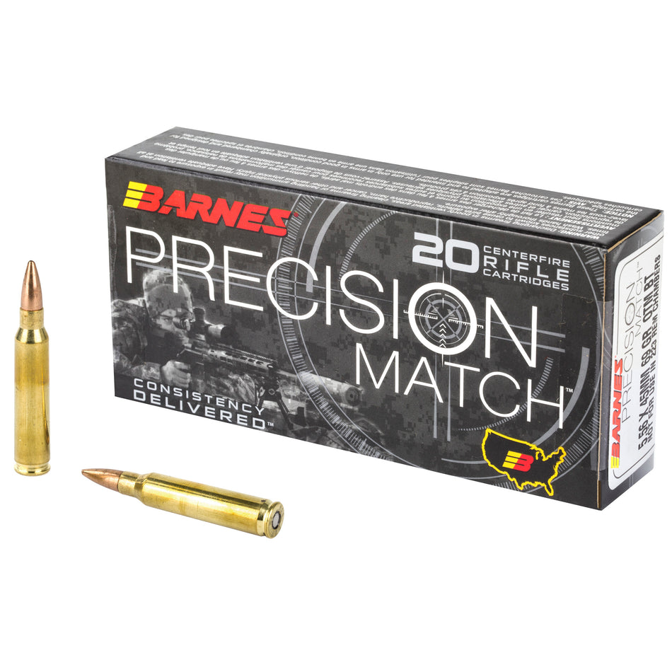 Barnes Precision Match 5.56x45mm NATO 69 grain Open Tip Match Boat Tail ammunition