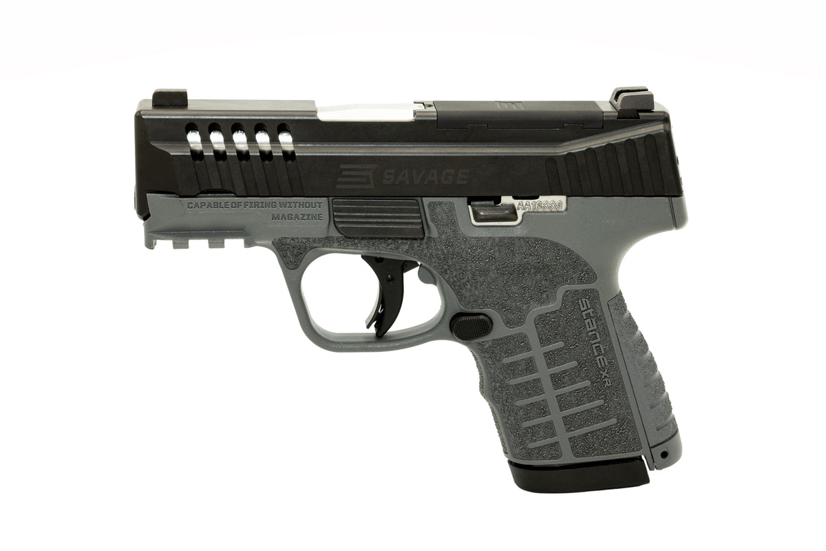 Savage Arms 67066 Stance XR Micro Frame 9mm Luger 13+1 3.20" Stainless Steel Barrel, Black Nitride Ported Steel Slide, Gray Stainless Steel Frame w/Picatinny Rail, Gray GFN Grip, Ambidextrous