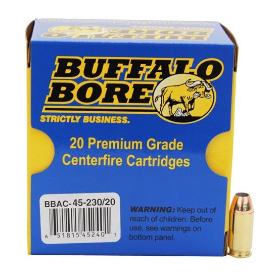Buffalo Bore Ammunition 4523020 Personal Defense Strictly Business 45 ACP +P 230 gr Jacketed Hollow Point (JHP) 20 Per Box/ 12 Cs