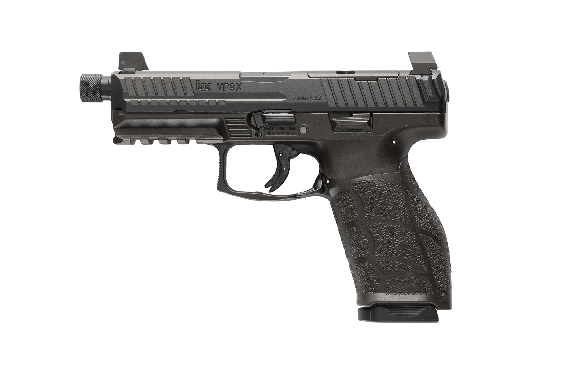 HK 81001224 VP9A1 X Tactical Full Size 9mm Luger 15+1 4.70" Black Threaded Barrel, Black Steel Serrated w/Optic Slide, Black Polymer Frame w/Picatinny Rail, Textured Grip