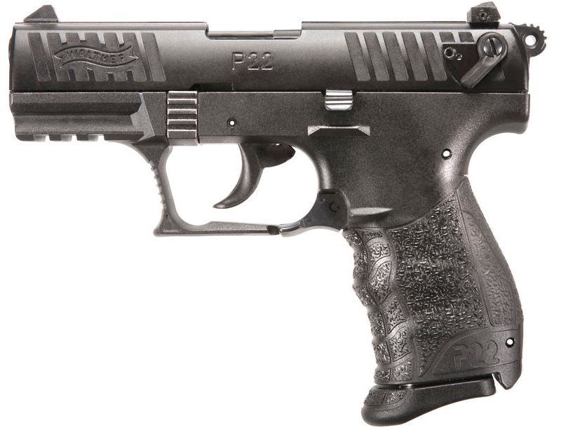 Walther Arms 5120700 P22 Q 22 LR Caliber with 3.42" Threaded Barrel, 10+1 Capacity, Black Finish Picatinny Rail Frame, Serrated Matte Black Tenifer Zinc Alloy Slide & Interchangeable Backstrap Grip