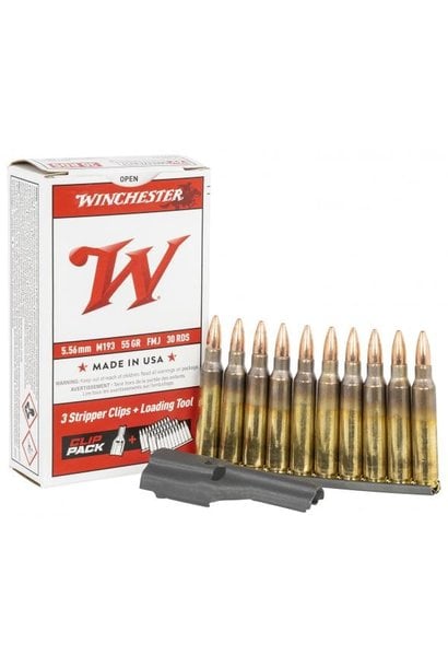 Winchester Ammo USA 5.56X45 55GR. Full Metal Jacket (FMJ) 30-PACK 3 STRIPPER CLIPS