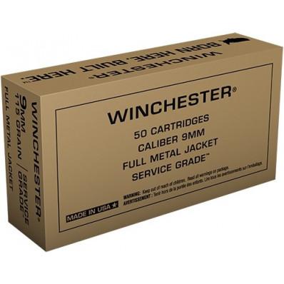 Winchester Service Grade 9mm Luger / Parabellum 115 grain Full Metal Jacket ammunition