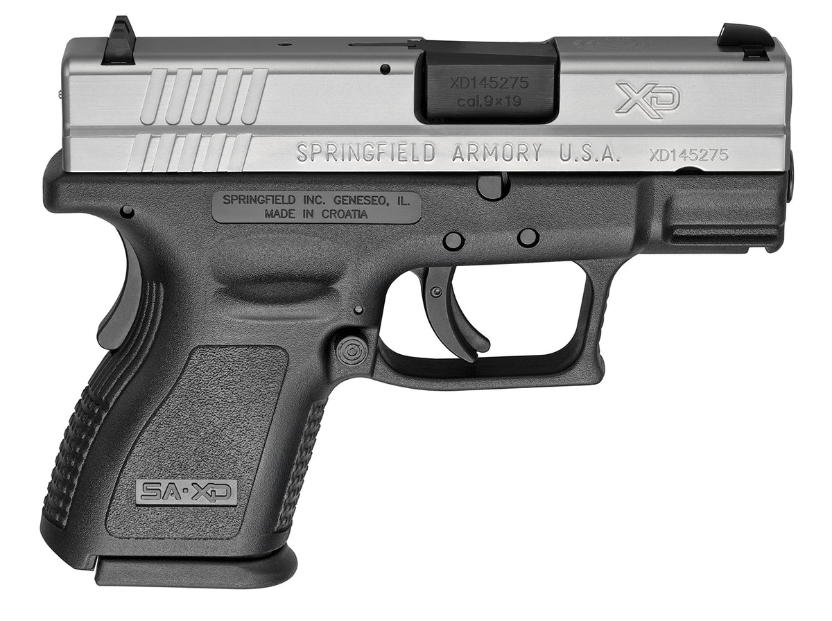 Springfield Armory XD9821 XD *CA Compliant Sub-Compact Frame 9mm Luger 10+1, 3" Black Melonite Steel Barrel, Serrated Stainless Steel Slide, Black Polymer Frame w/Picatinny Rail